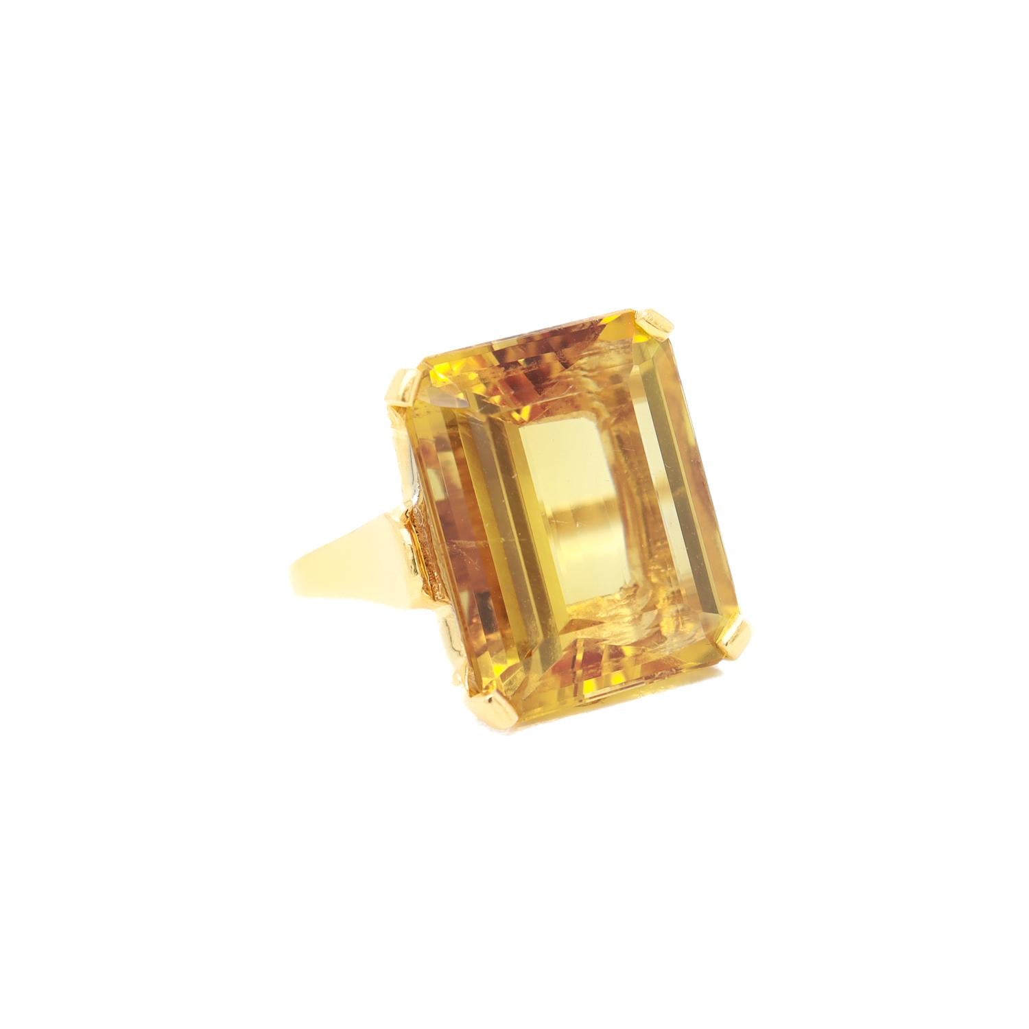 Women's Vintage 14K Gold & Emerald Cut Citrine Cocktail Ring For Sale
