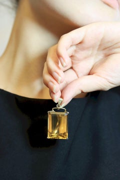 Vintage 14K Gold Emerald Cut Citrine Pendant
