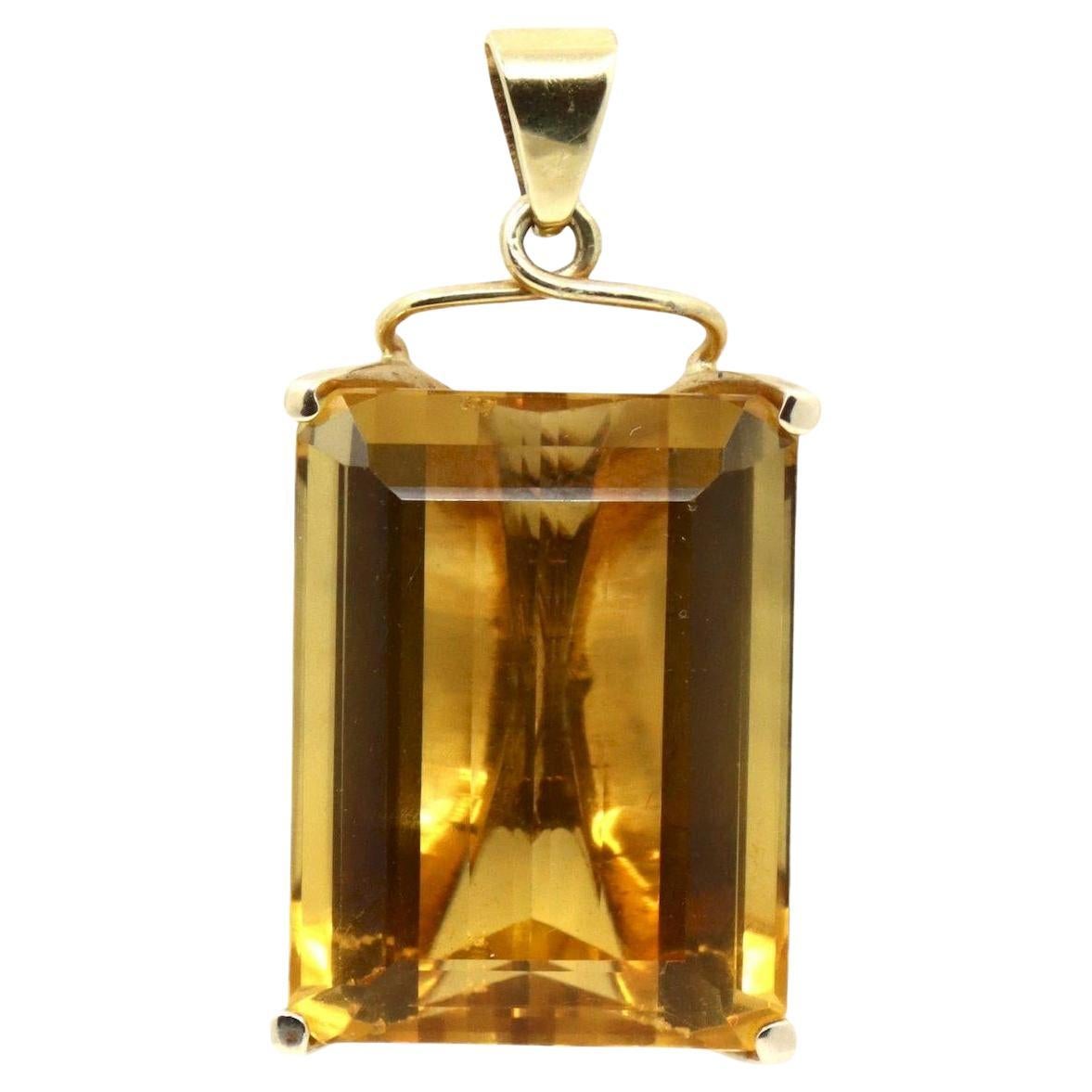 Vintage 14K Gold Emerald Cut Citrine Pendant
