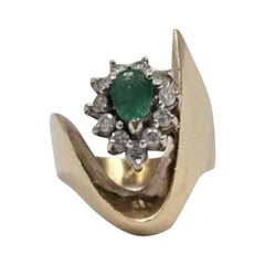 Vintage 14K Gold Emerald & Diamond Ring 0.84 TCW Bypass Design