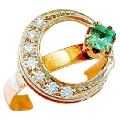 Vintage Emerald Diamond Gold Ring For Sale