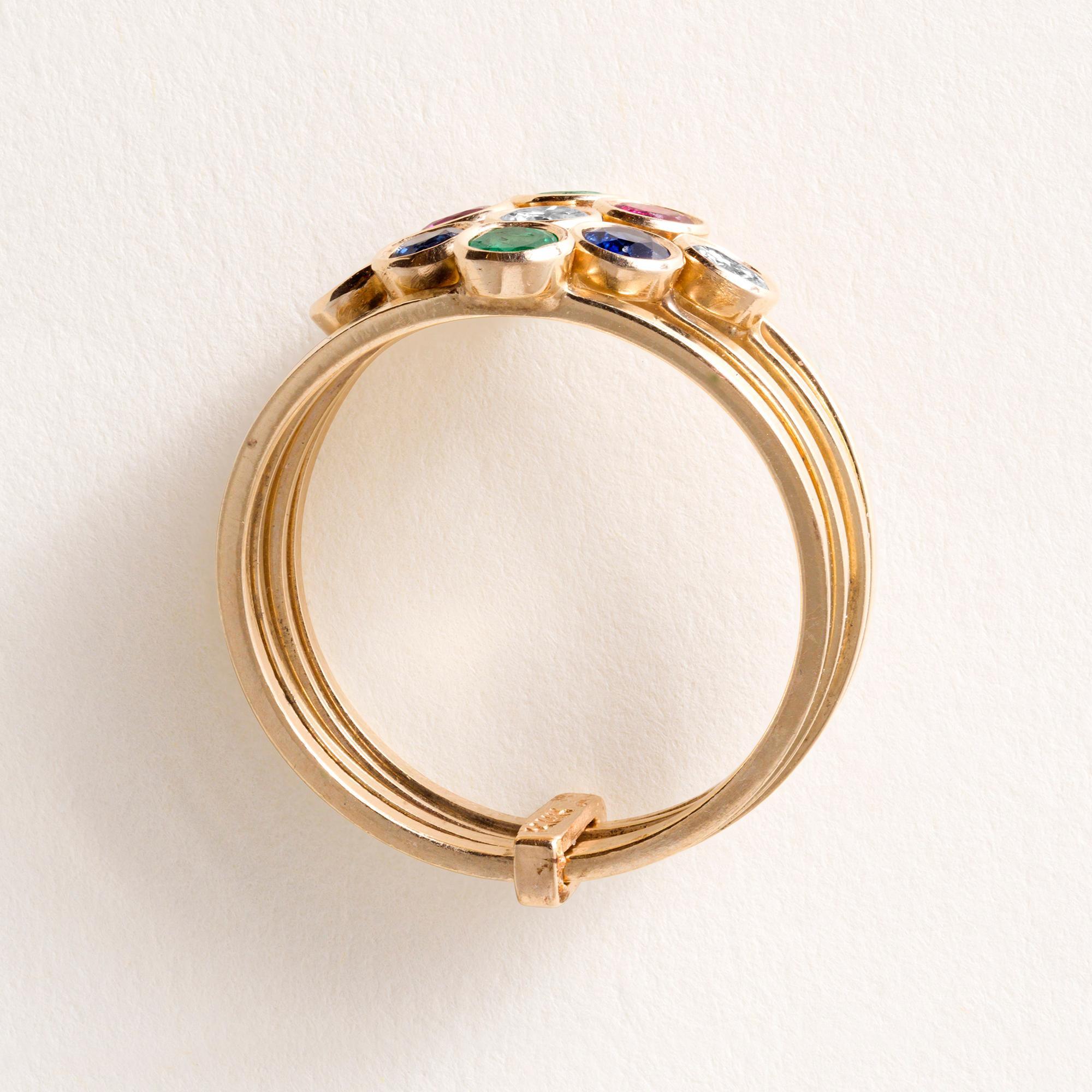 Vintage 14K Gold Smaragd, Rubin und Diamant Lünette Set Bands (Moderne) im Angebot