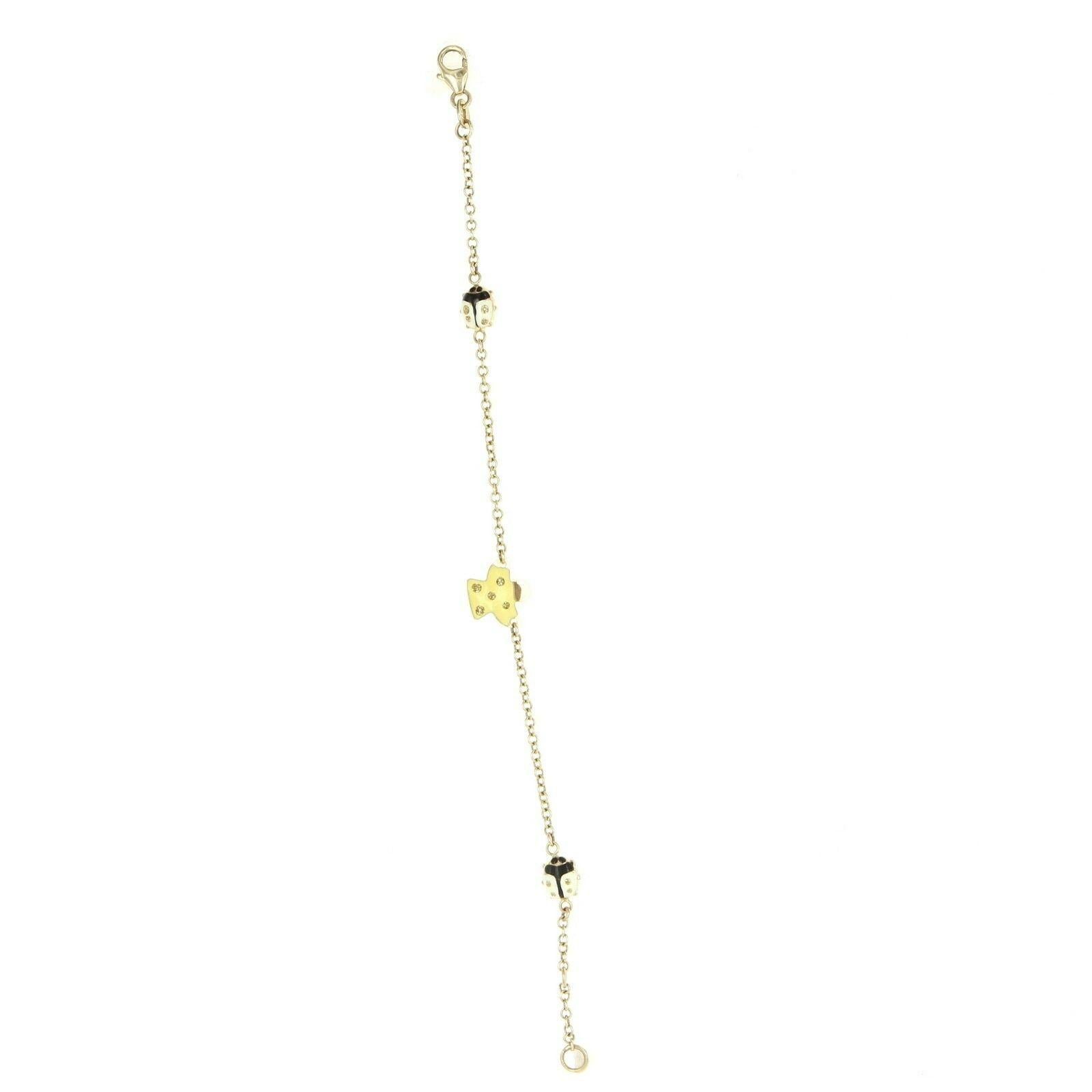 Women's Vintage 14k Gold Enamel Child Ladybug Beetle Angel Charm Bracelet Estate Jewelry