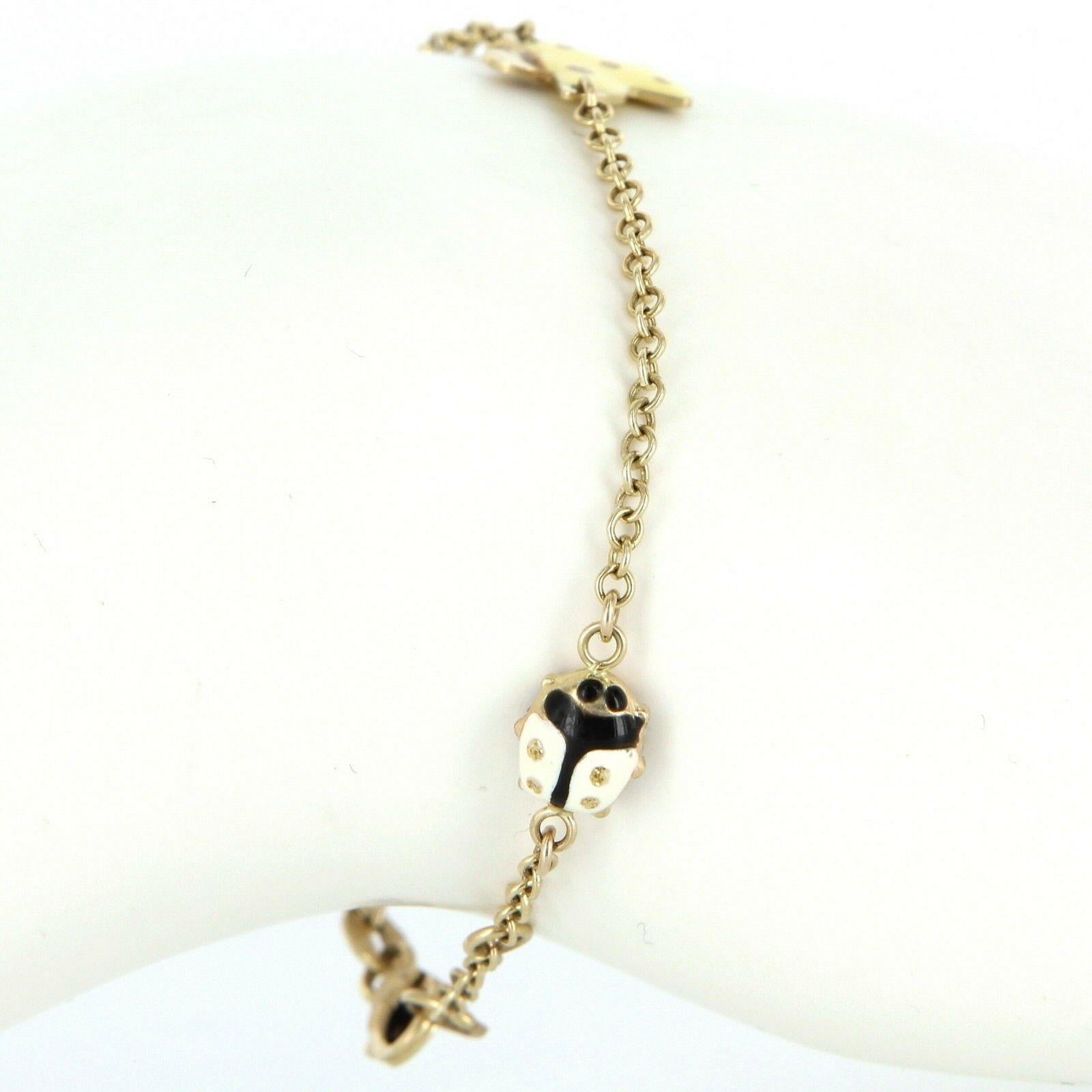 Vintage 14k Gold Enamel Child Ladybug Beetle Angel Charm Bracelet Estate Jewelry 1