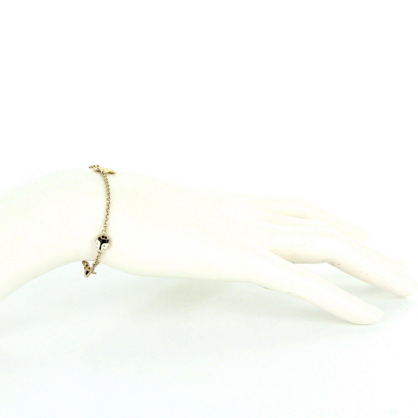 Vintage 14k Gold Enamel Child Ladybug Beetle Angel Charm Bracelet Estate Jewelry 2
