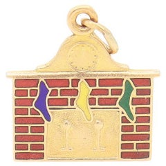 Vintage 14K Gold & Enamel Christmas Fireplace Charm for a Bracelet