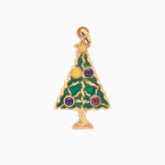 Vintage 14K Gold & Enamel Christmas Tree Charm for a Bracelet