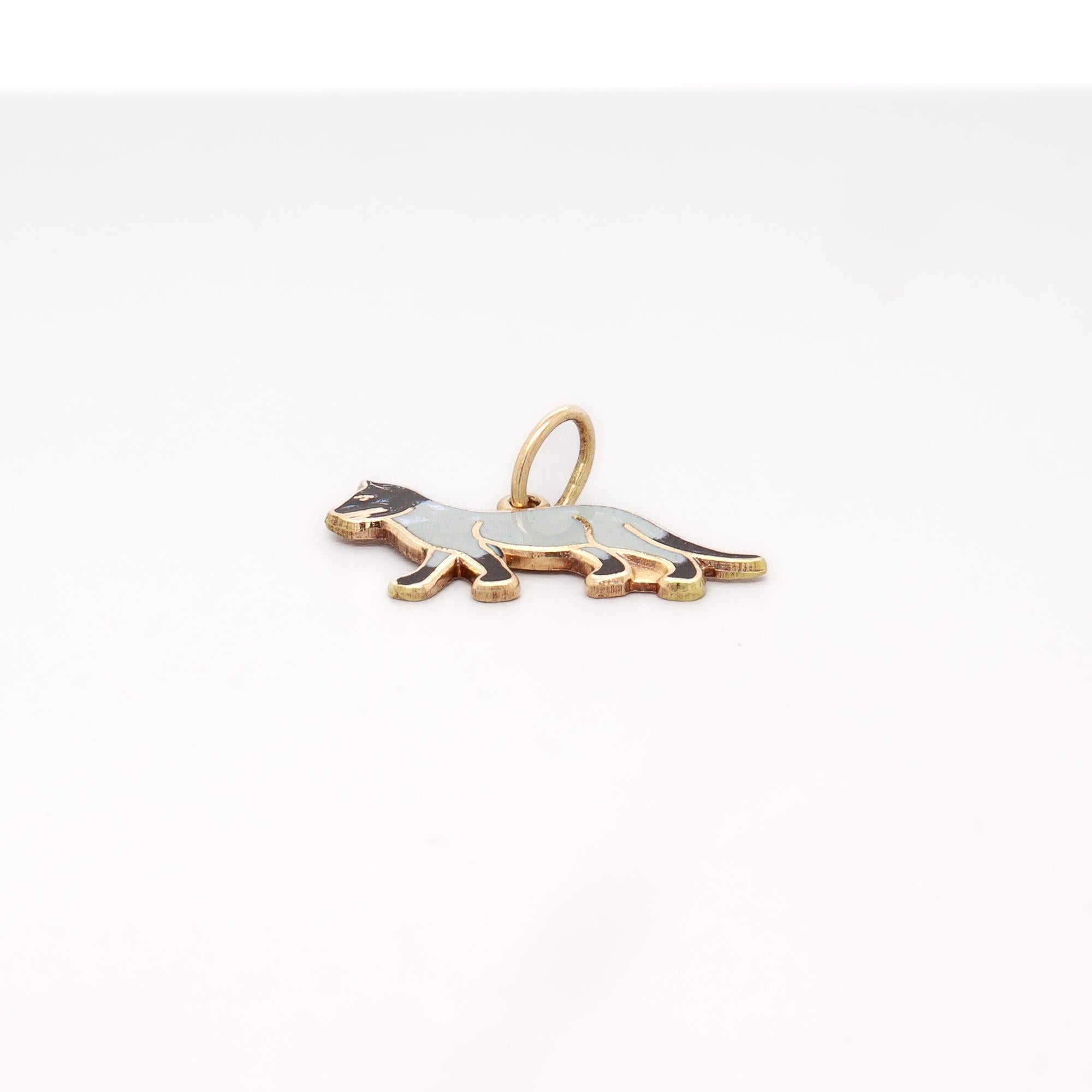 Vintage 14K Gold & Emaille figurale Katze Charme für ein Armband im Angebot 3