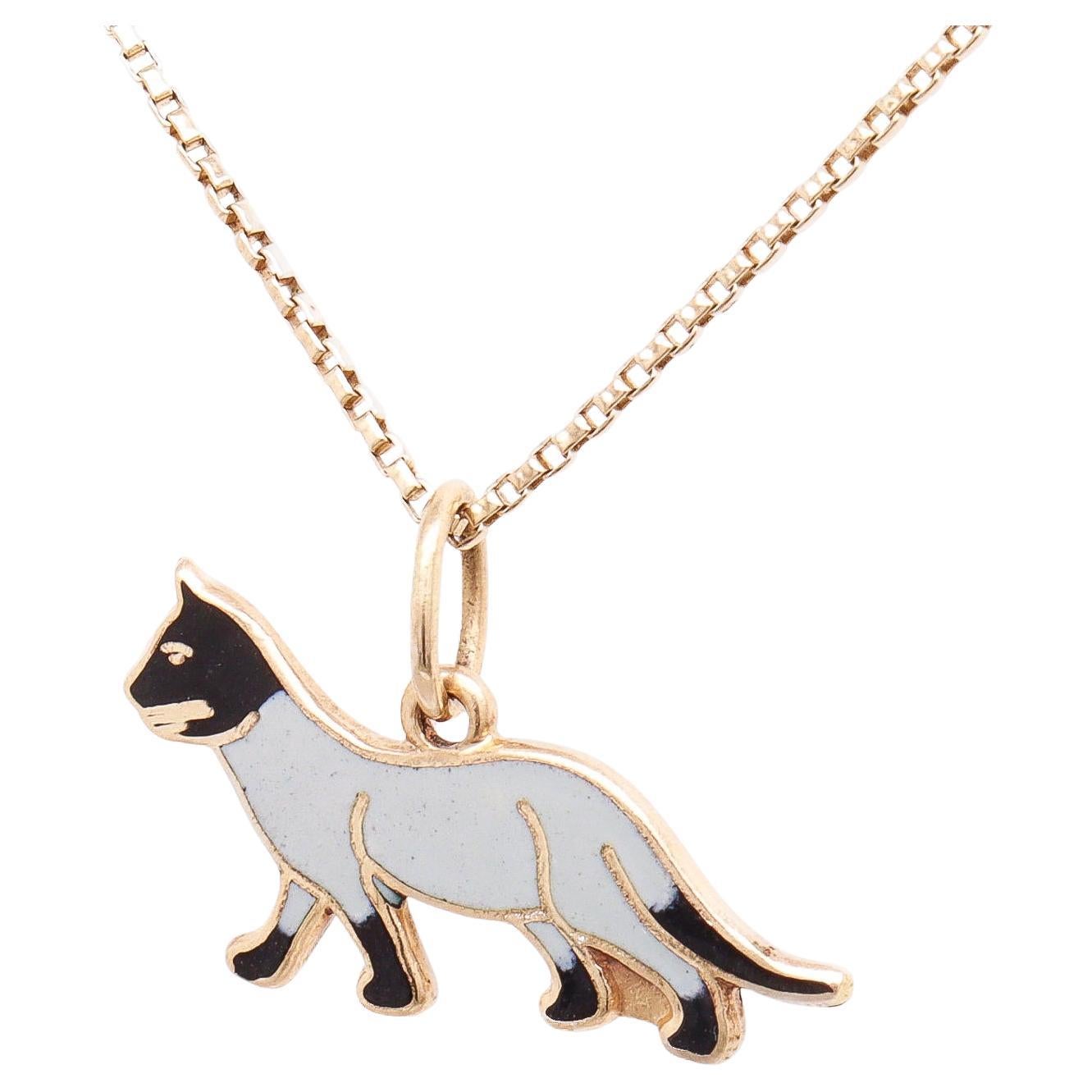 Vintage 14K Gold & Emaille figurale Katze Charme für ein Armband im Angebot