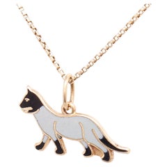 Vintage 14K Gold & Emaille figurale Katze Charme für ein Armband