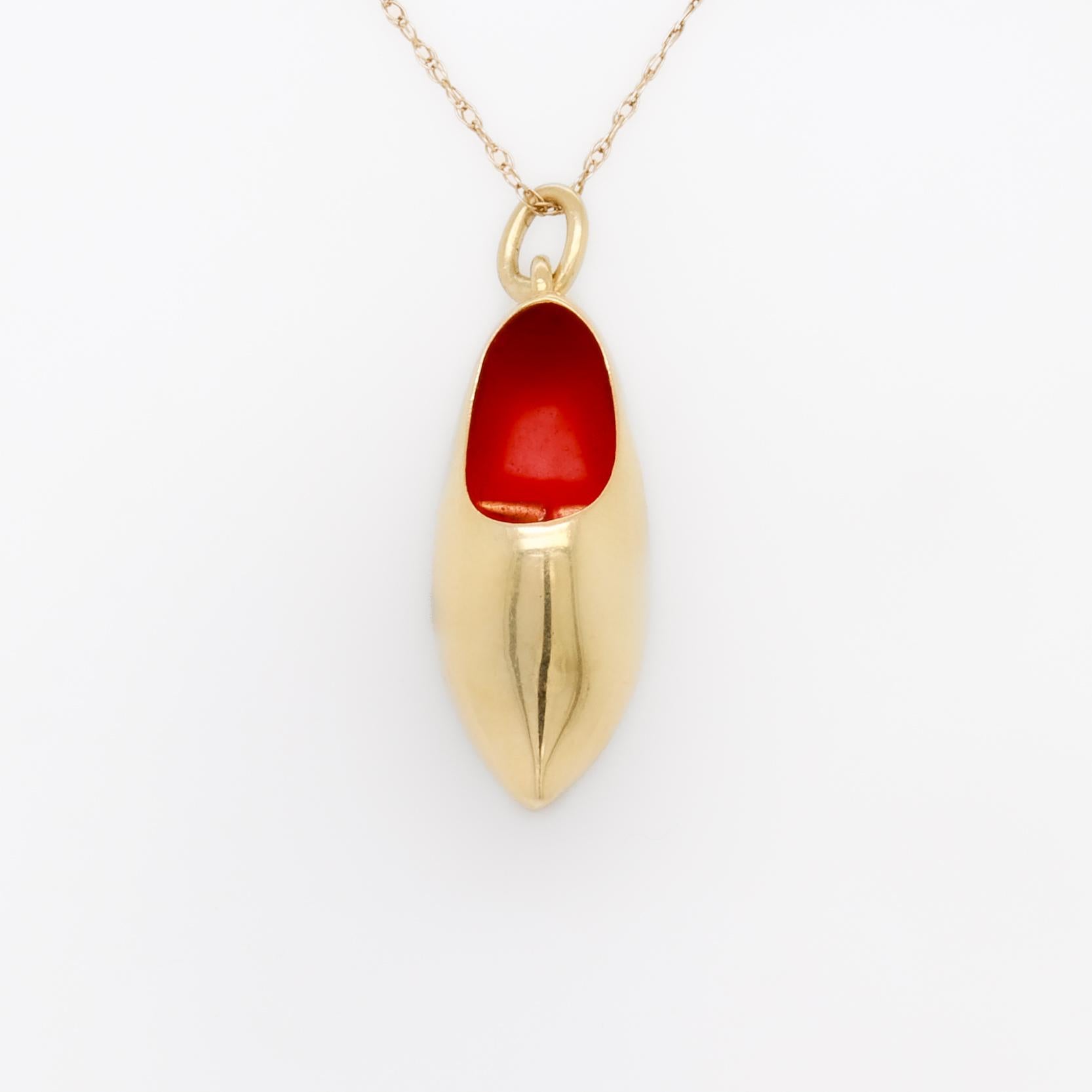 Women's Vintage 14k Gold & Enamel Figural Dutch Clog or 'Klomp' Charm For Sale