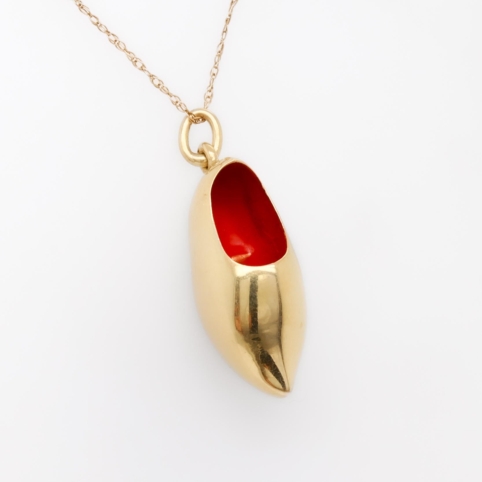 Vintage 14k Gold & Enamel Figural Dutch Clog or 'Klomp' Charm For Sale 1