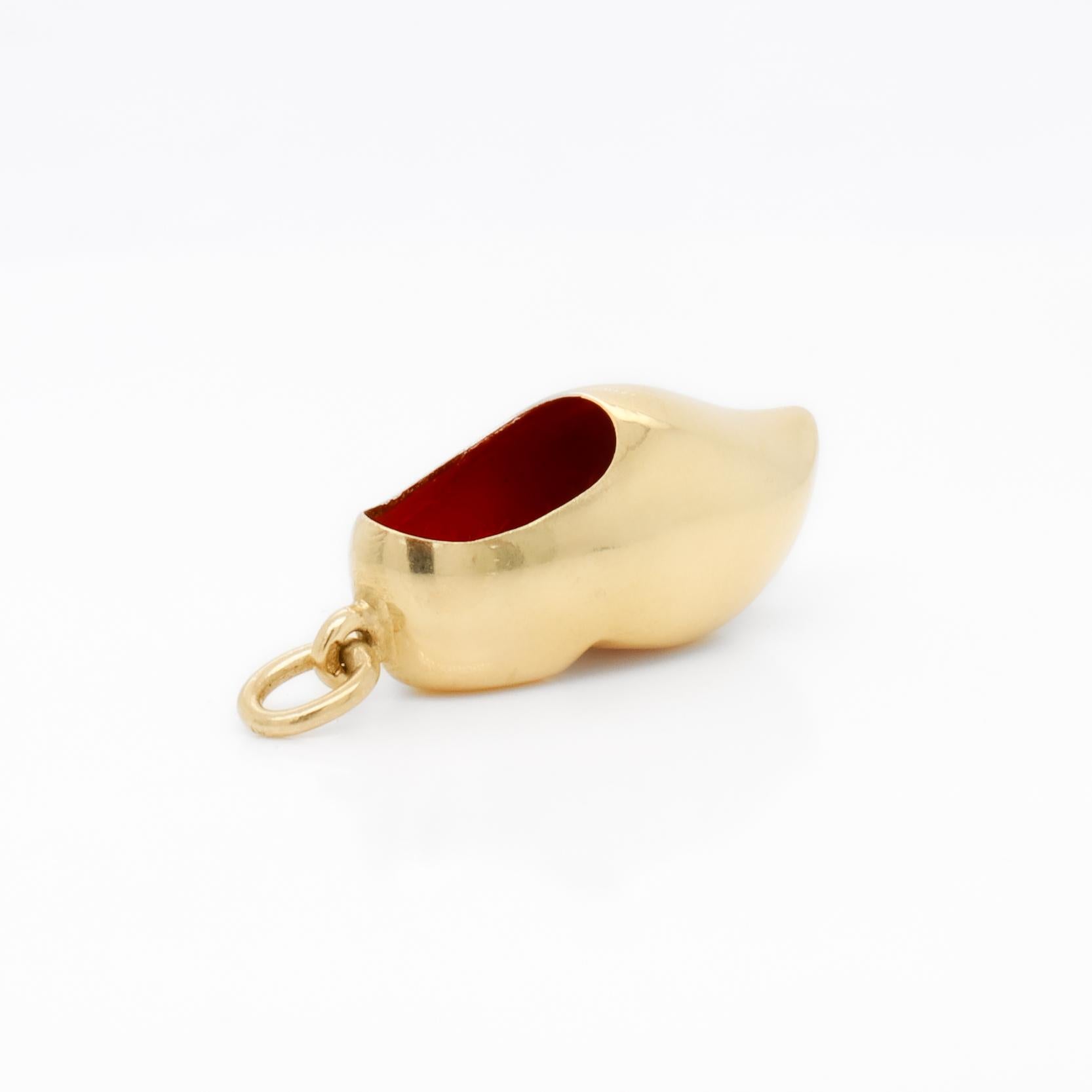 Vintage 14k Gold & Enamel Figural Dutch Clog or 'Klomp' Charm For Sale 2