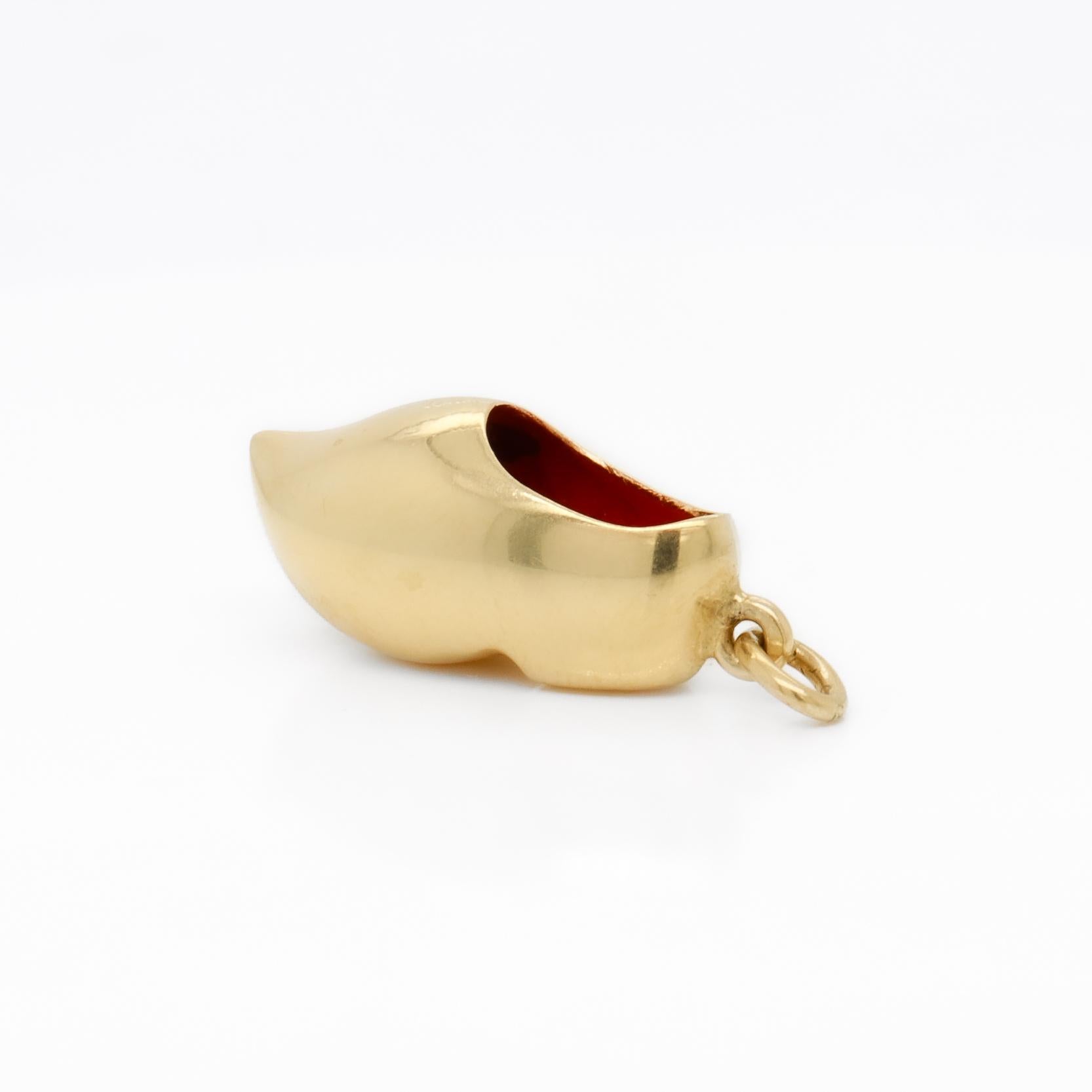 Vintage 14k Gold & Enamel Figural Dutch Clog or 'Klomp' Charm For Sale 3