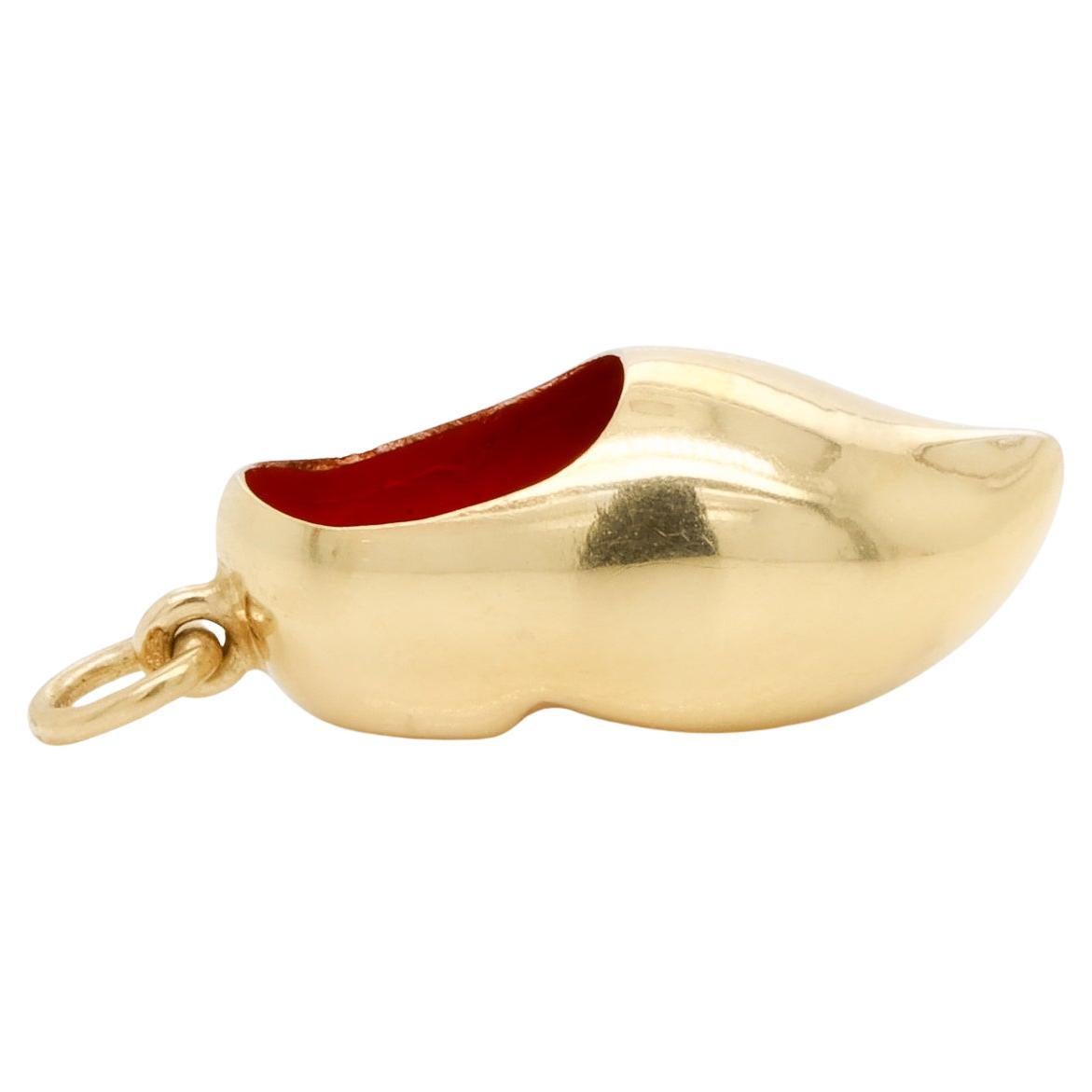 Vintage 14k Gold & Enamel Figural Dutch Clog or 'Klomp' Charm For Sale