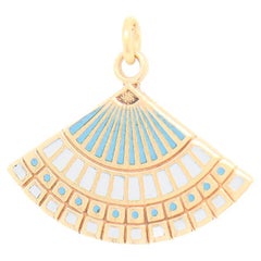 Vintage 14K Gold & Enamel Figural Folding Hand Fan Charm