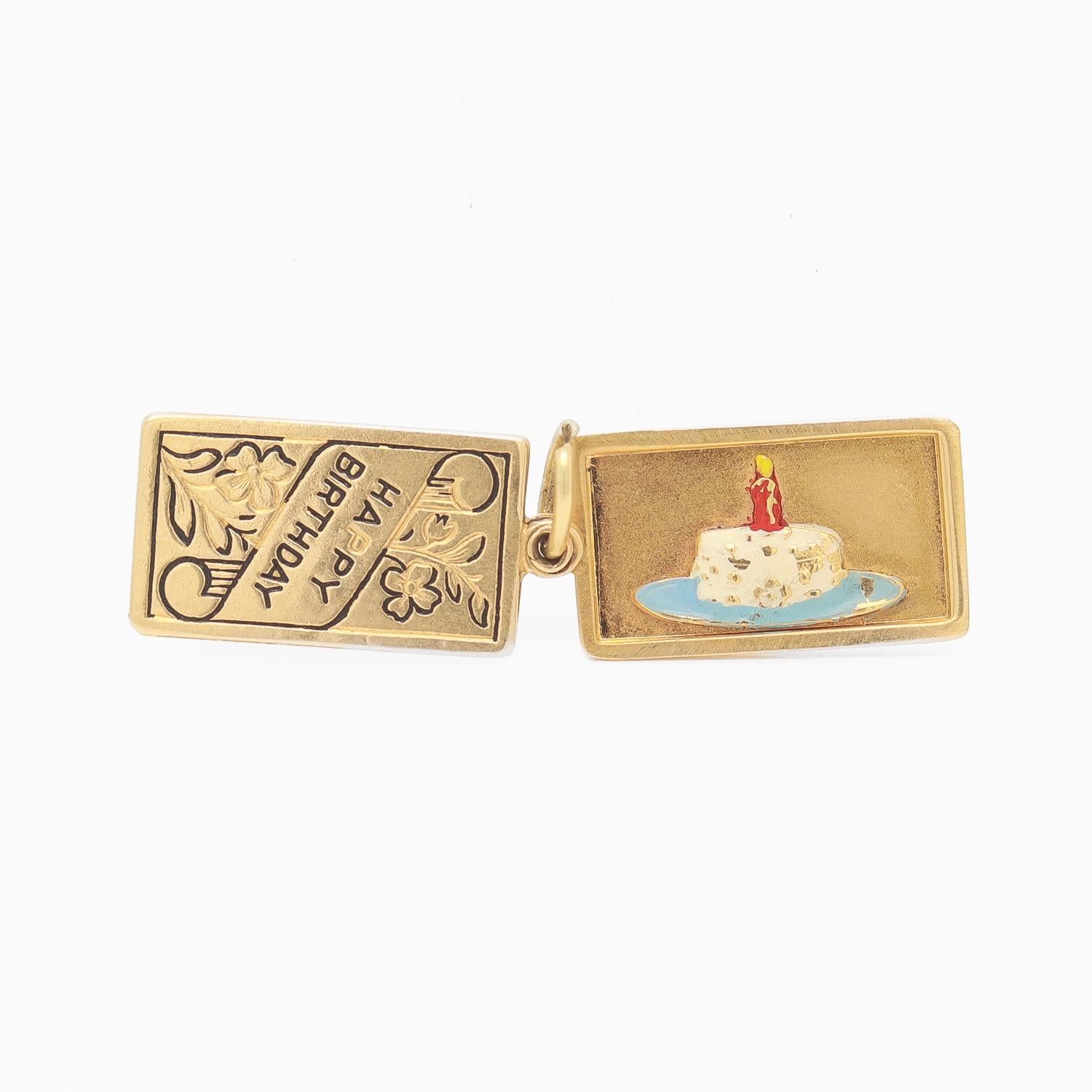Vintage 14K Gold & Enamel Figural 'Happy Birthday' Card Charm for a Bracelet For Sale 5