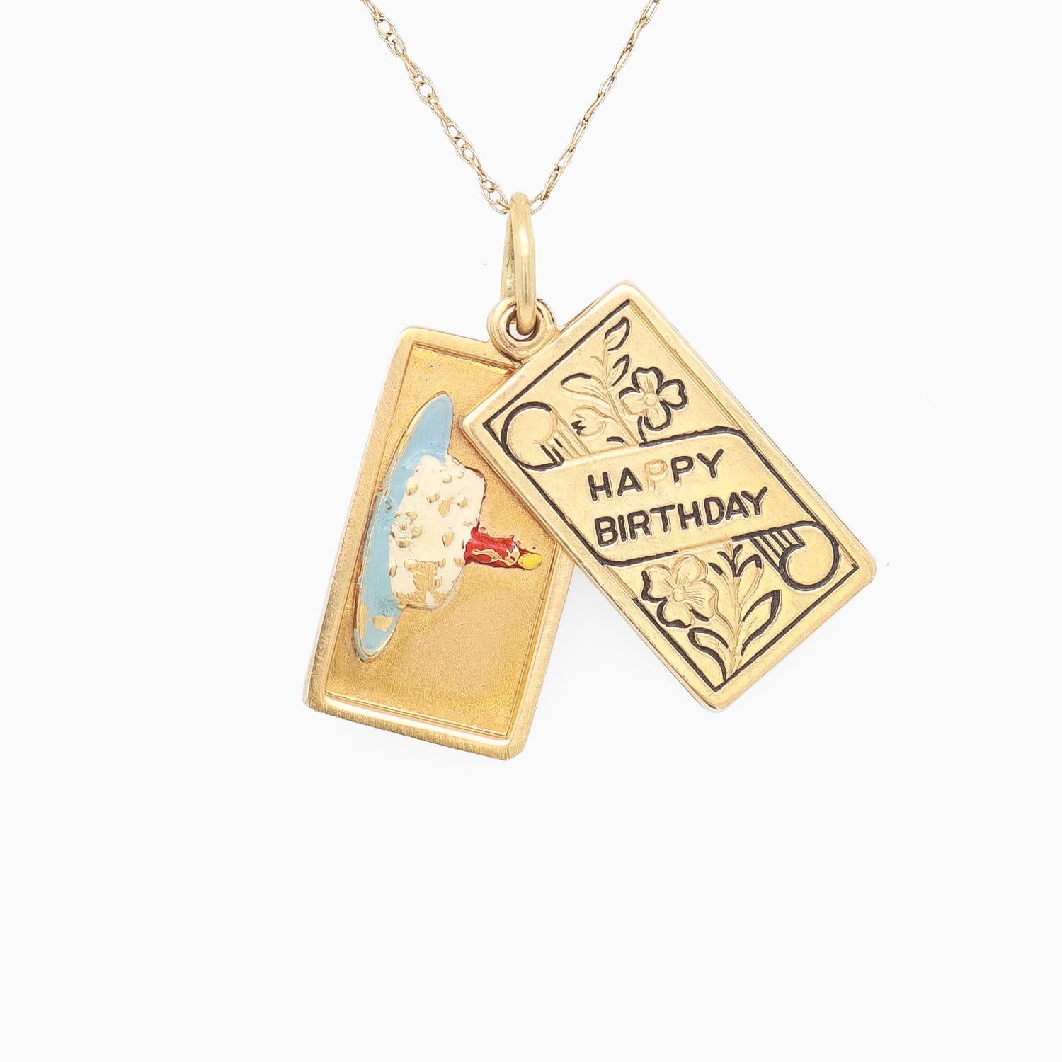 Vintage 14K Gold & Enamel Figural 'Happy Birthday' Card Charm for a Bracelet For Sale 7