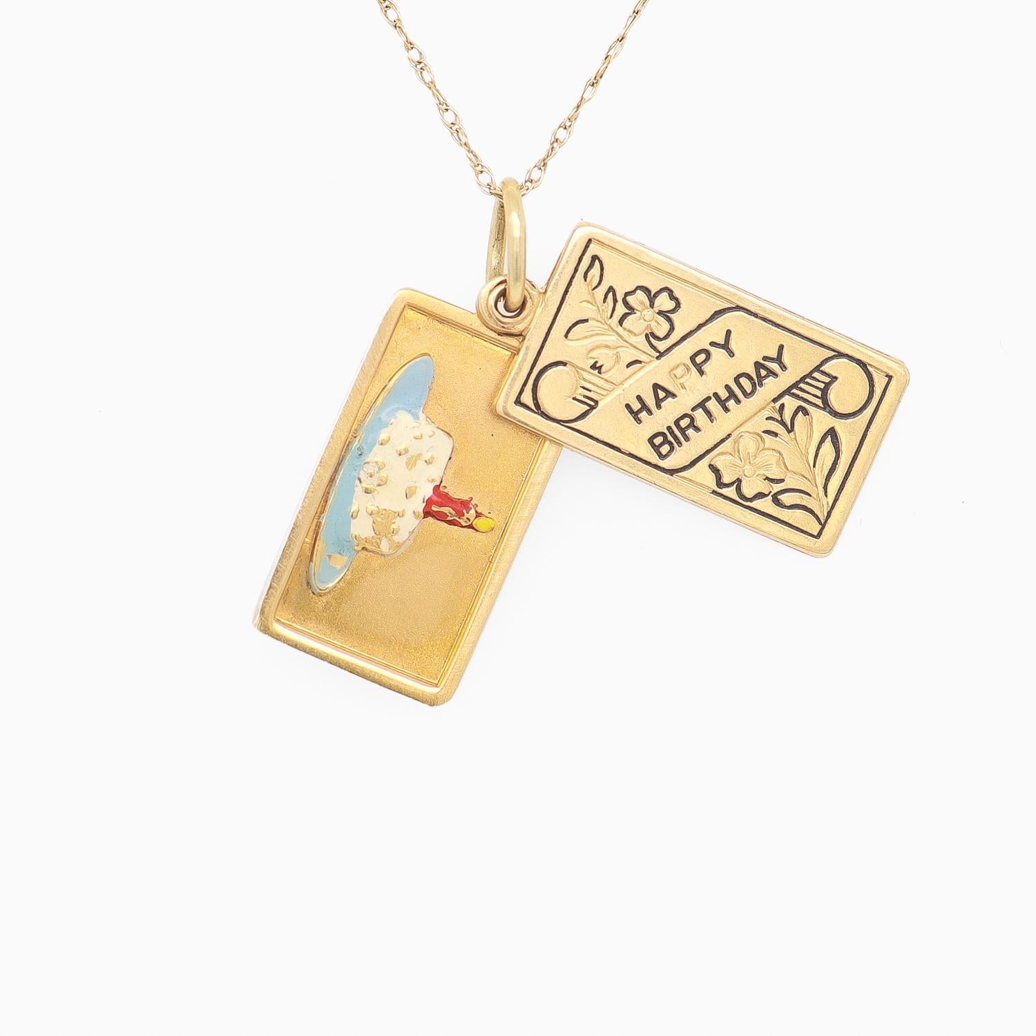 Vintage 14K Gold & Enamel Figural 'Happy Birthday' Card Charm for a Bracelet For Sale 8