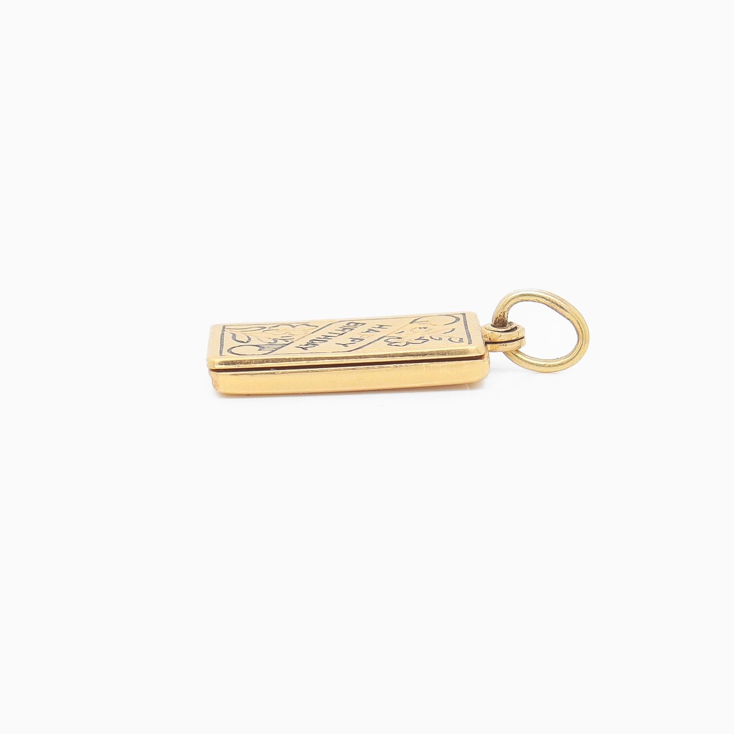 Vintage 14K Gold & Enamel Figural 'Happy Birthday' Card Charm for a Bracelet For Sale 11