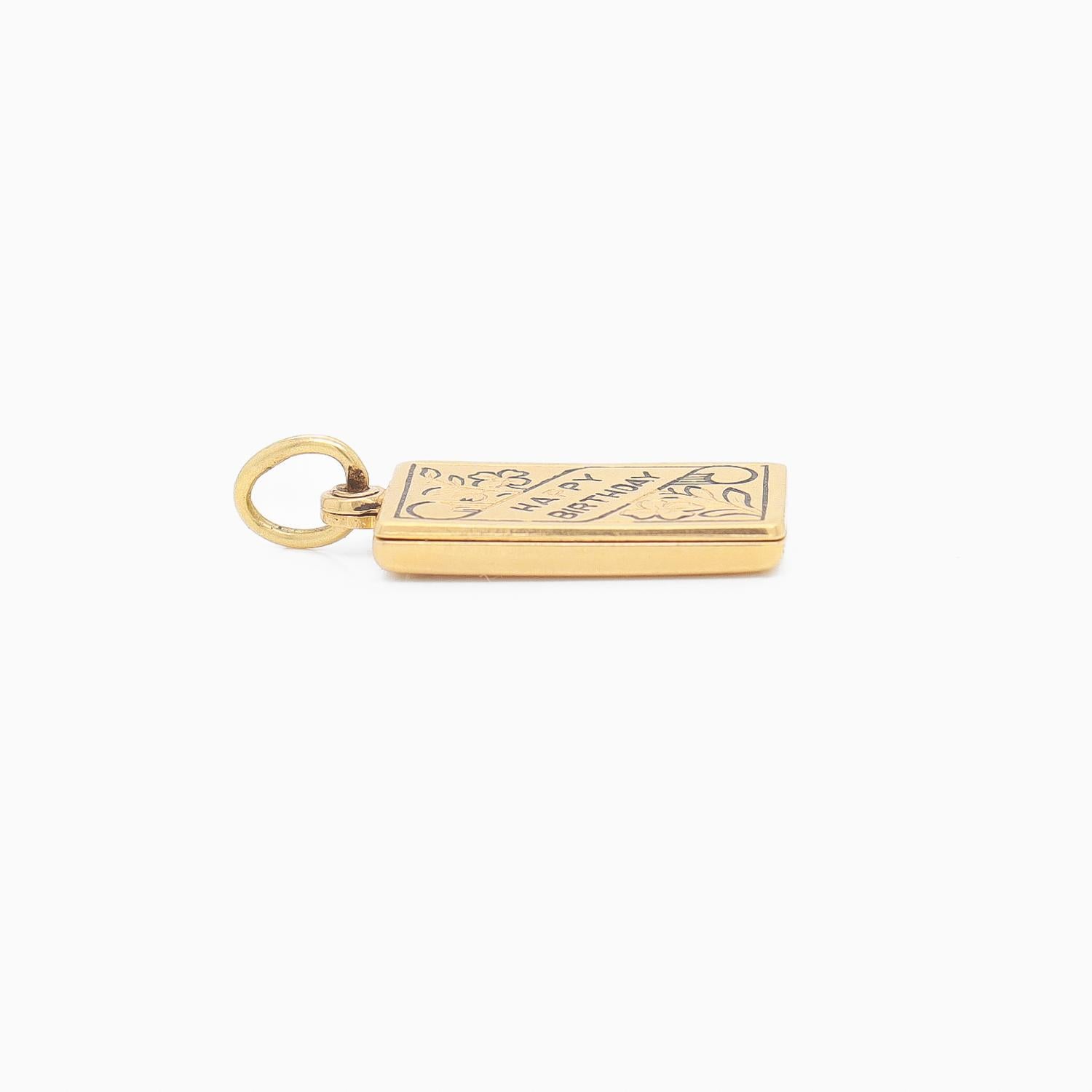 Vintage 14K Gold & Enamel Figural 'Happy Birthday' Card Charm for a Bracelet For Sale 13
