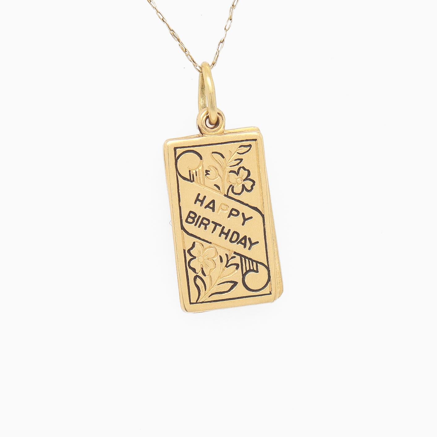 Vintage 14K Gold & Enamel Figural 'Happy Birthday' Card Charm for a Bracelet For Sale 2