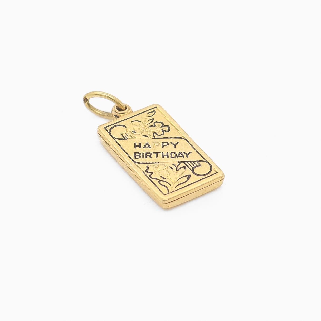 Vintage 14K Gold & Enamel Figural 'Happy Birthday' Card Charm for a Bracelet For Sale 3