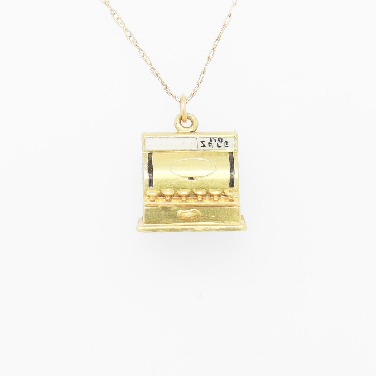 Vintage 14K Gold & Enamel Figural 'No Sale' Cash Register Charm For Sale 2