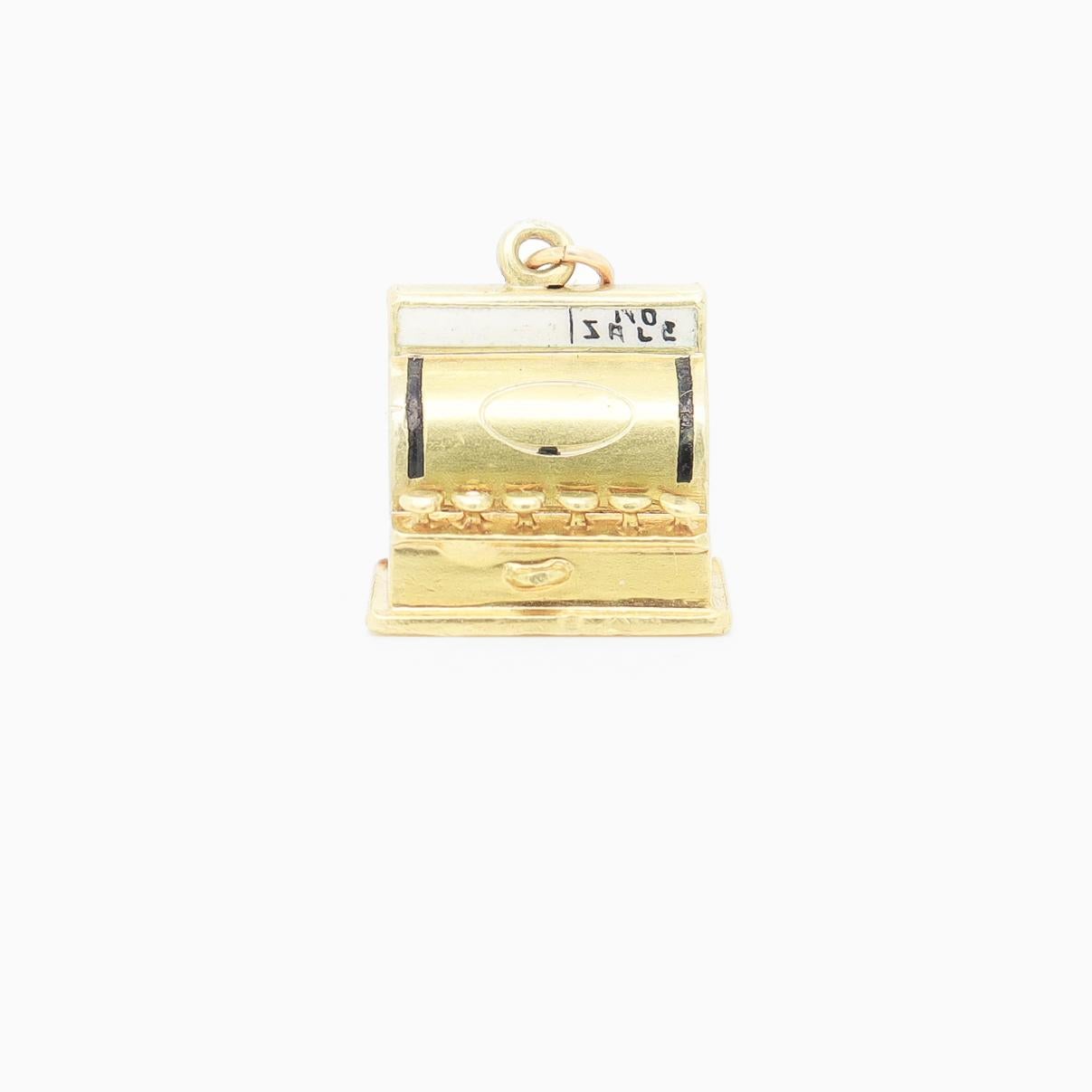 Vintage 14K Gold & Enamel Figural 'No Sale' Cash Register Charm For Sale 3