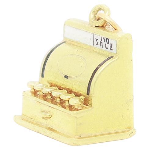 Vintage 14K Gold & Enamel Figural 'No Sale' Cash Register Charm For Sale