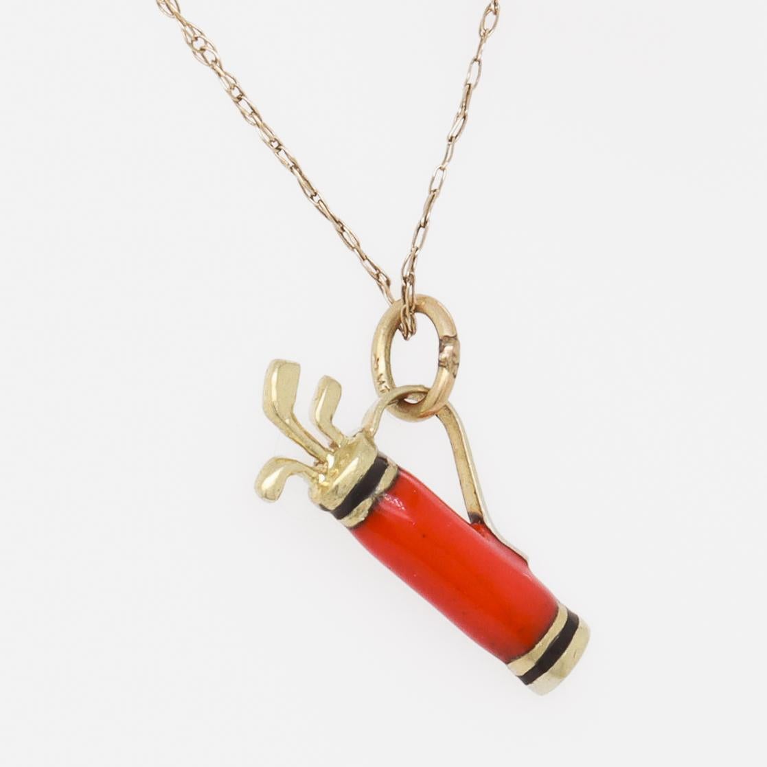 Vintage 14K Gold & Enamel Golf Caddy Bag Charm for a Charm Bracelet For Sale 5