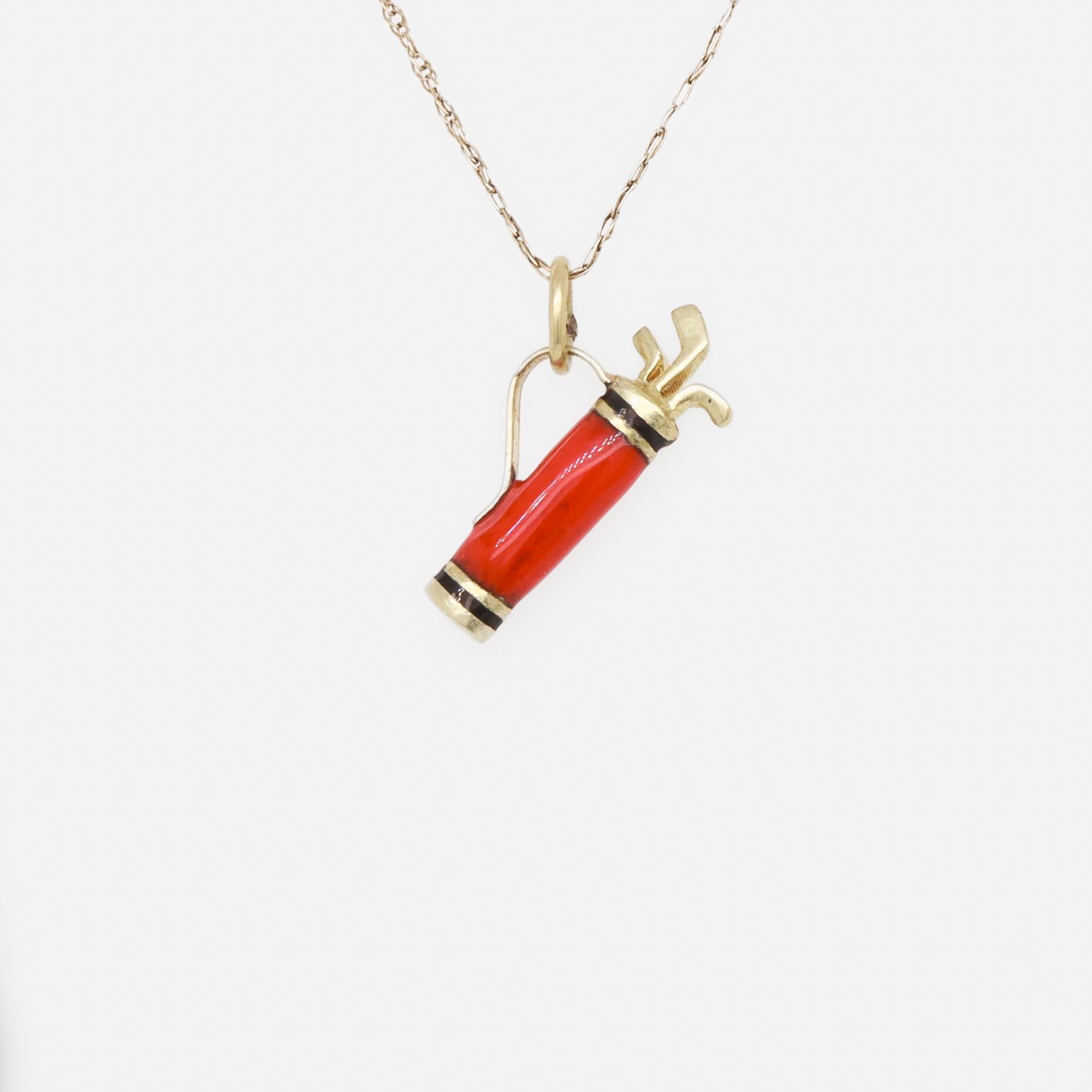 Vintage 14K Gold & Enamel Golf Caddy Bag Charm for a Charm Bracelet In Good Condition For Sale In Philadelphia, PA