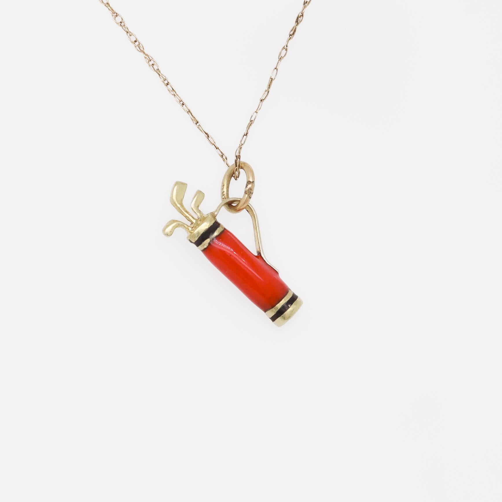 Women's or Men's Vintage 14K Gold & Enamel Golf Caddy Bag Charm for a Charm Bracelet For Sale