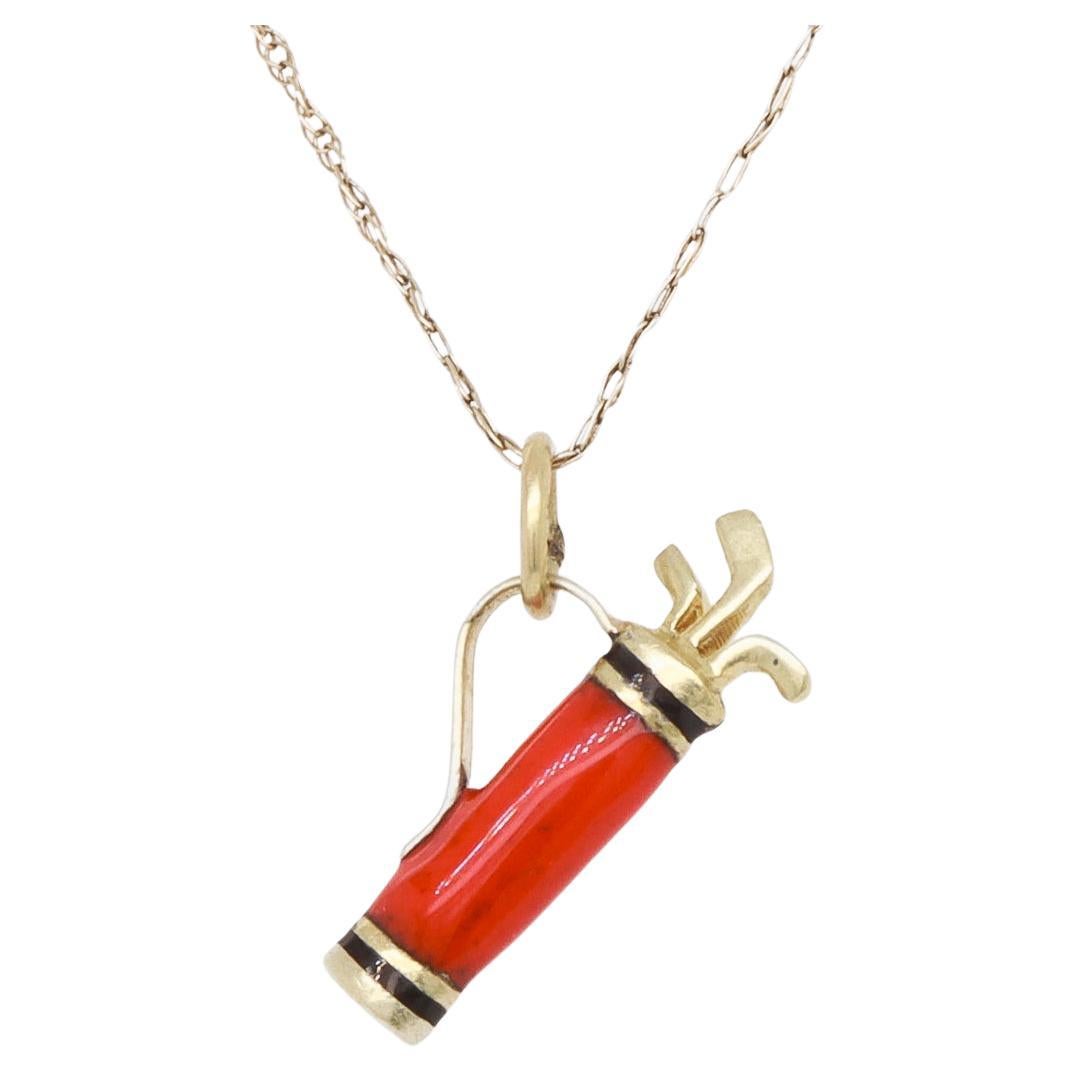 Vintage 14K Gold & Enamel Golf Caddy Bag Charm for a Charm Bracelet
