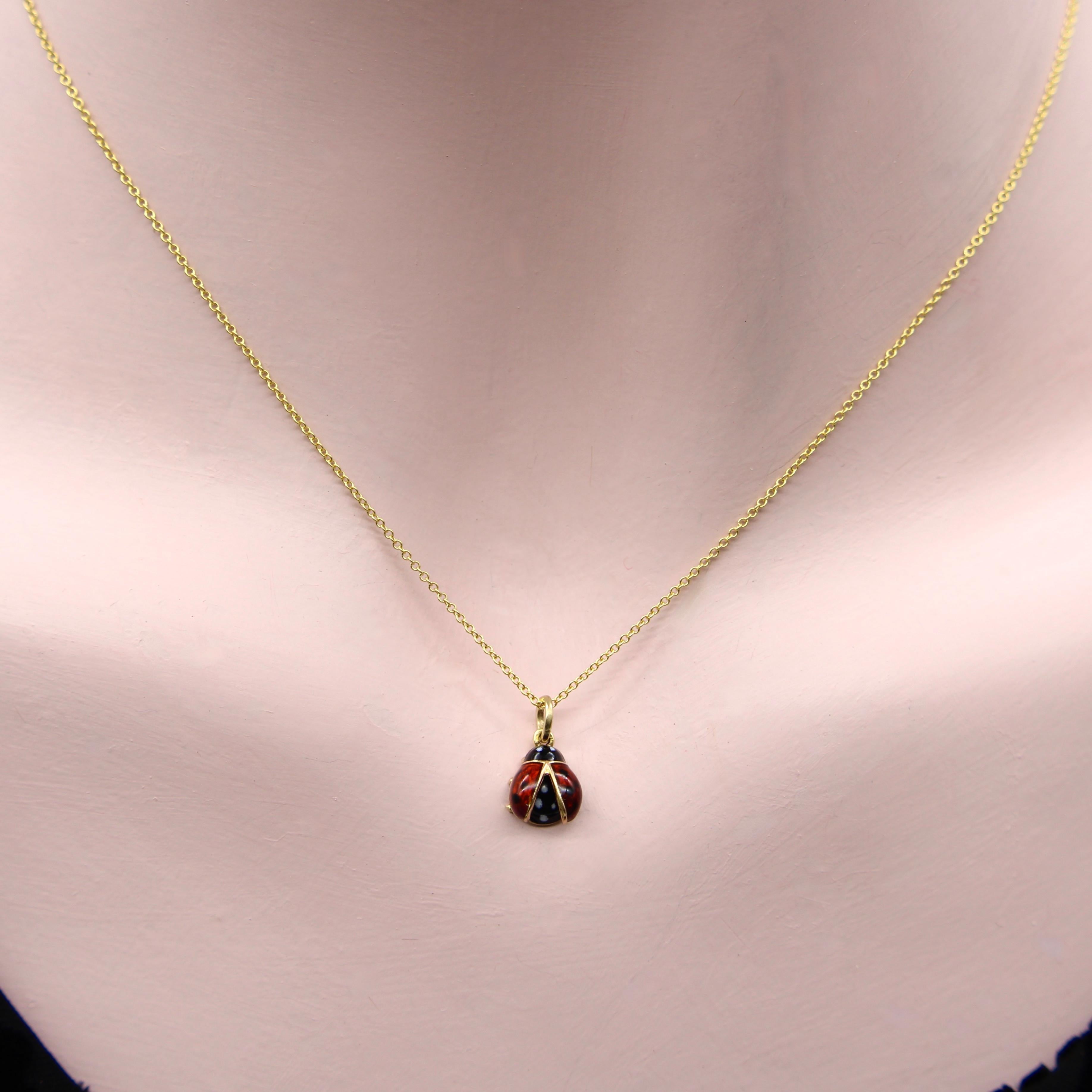 Vintage 14K  Gold Enamel Ladybug Charm For Sale 1