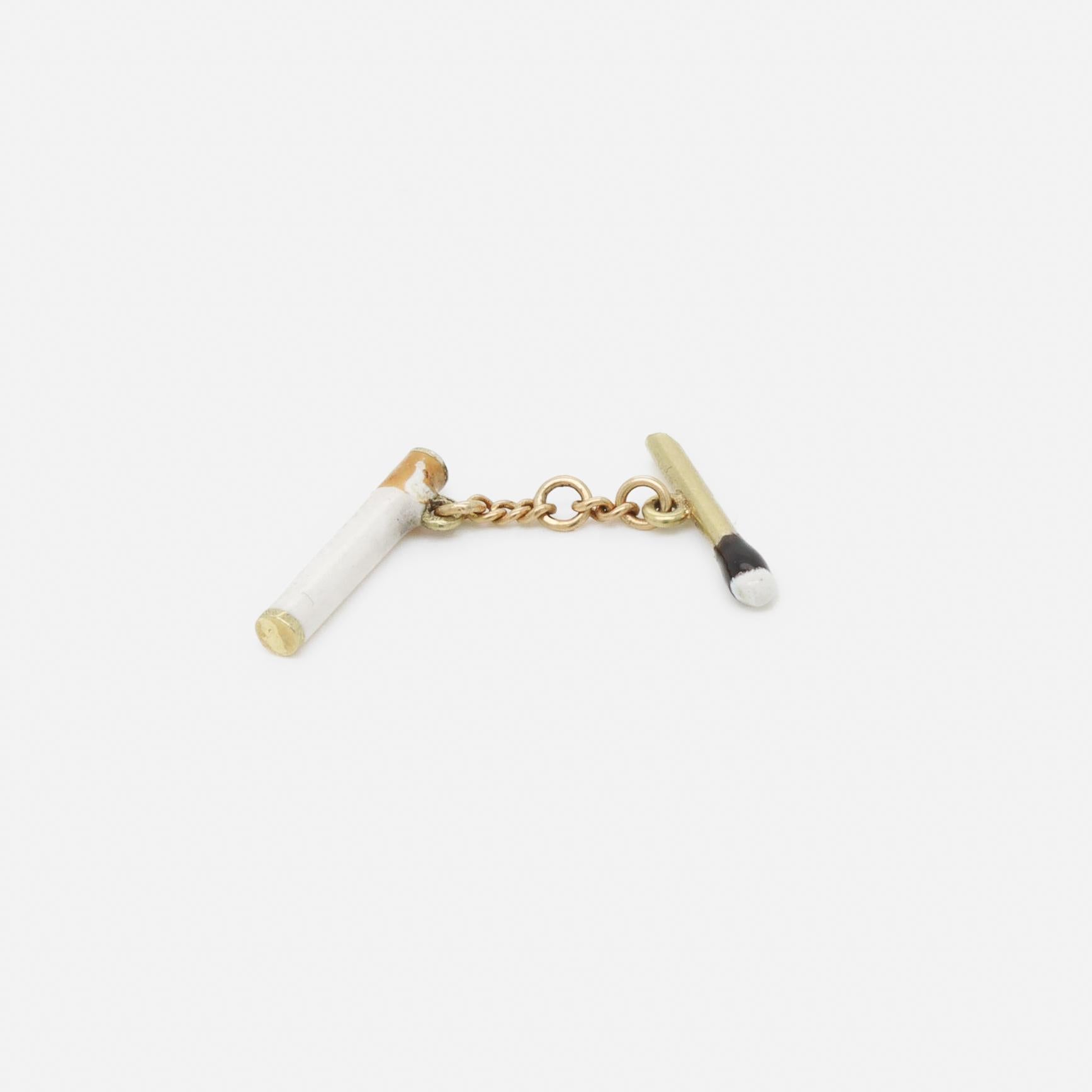 Vintage 14K Gold & Enamel Match & Cigarette Charm for a Bracelet In Good Condition For Sale In Philadelphia, PA