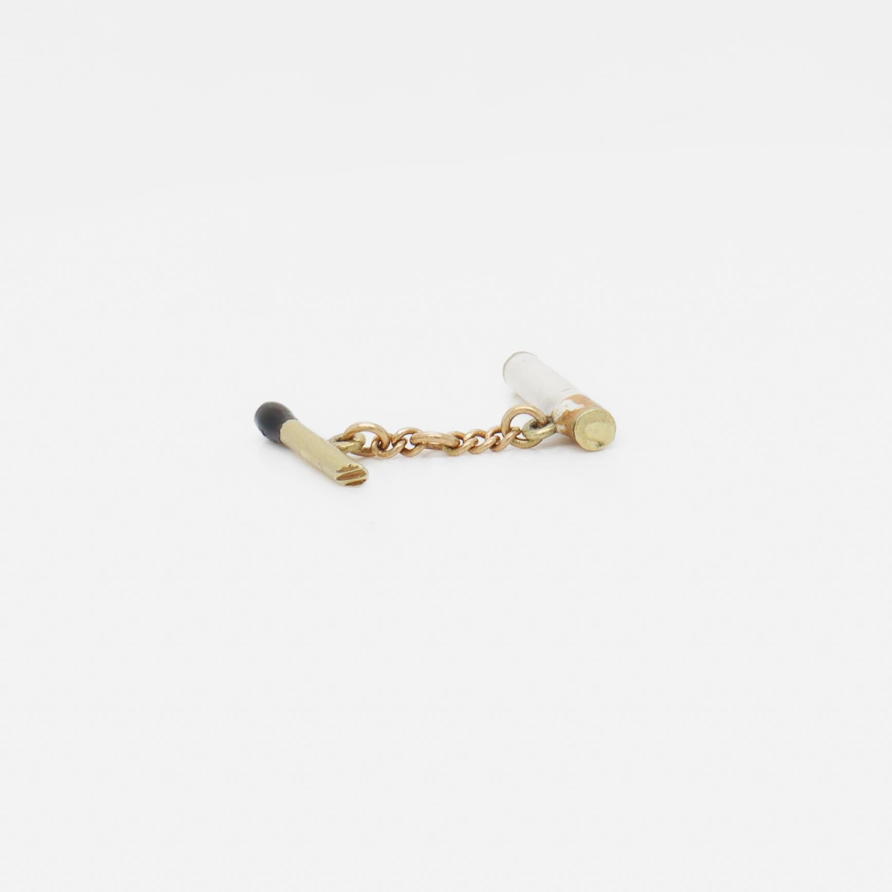 Vintage 14K Gold & Enamel Match & Cigarette Charm for a Bracelet For Sale 1