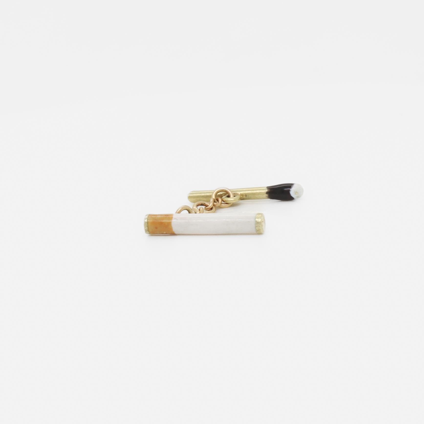 Vintage 14K Gold & Enamel Match & Cigarette Charm for a Bracelet For Sale 2