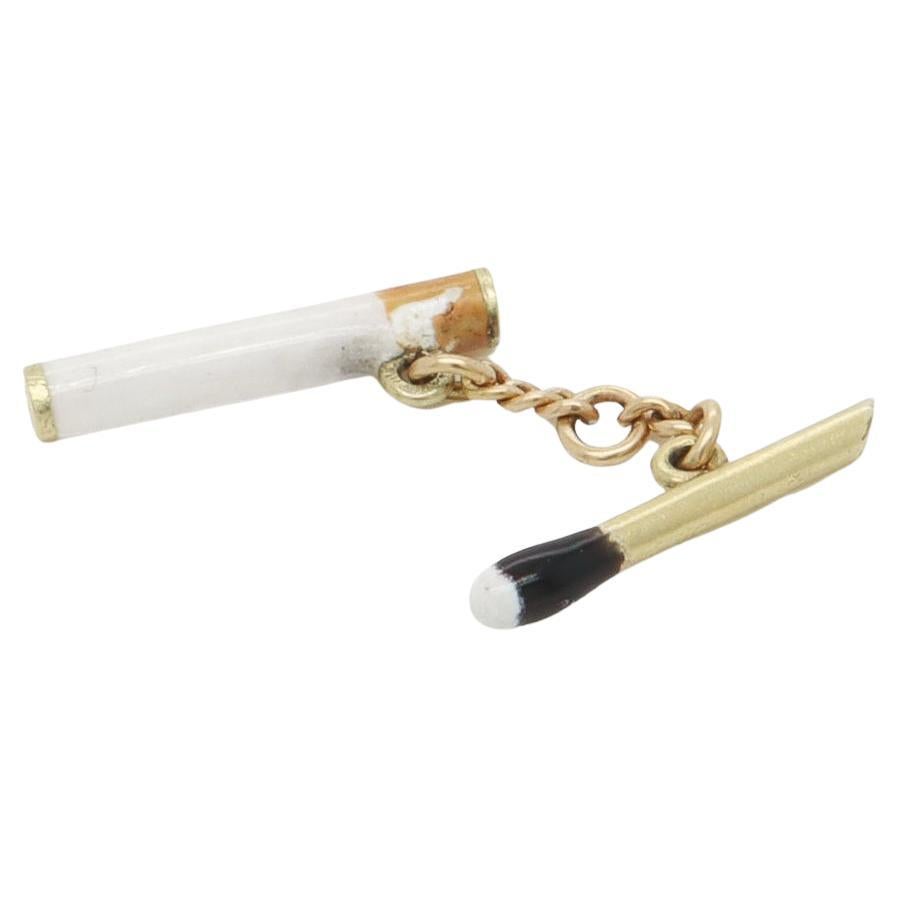 Vintage 14K Gold & Enamel Match & Cigarette Charm for a Bracelet