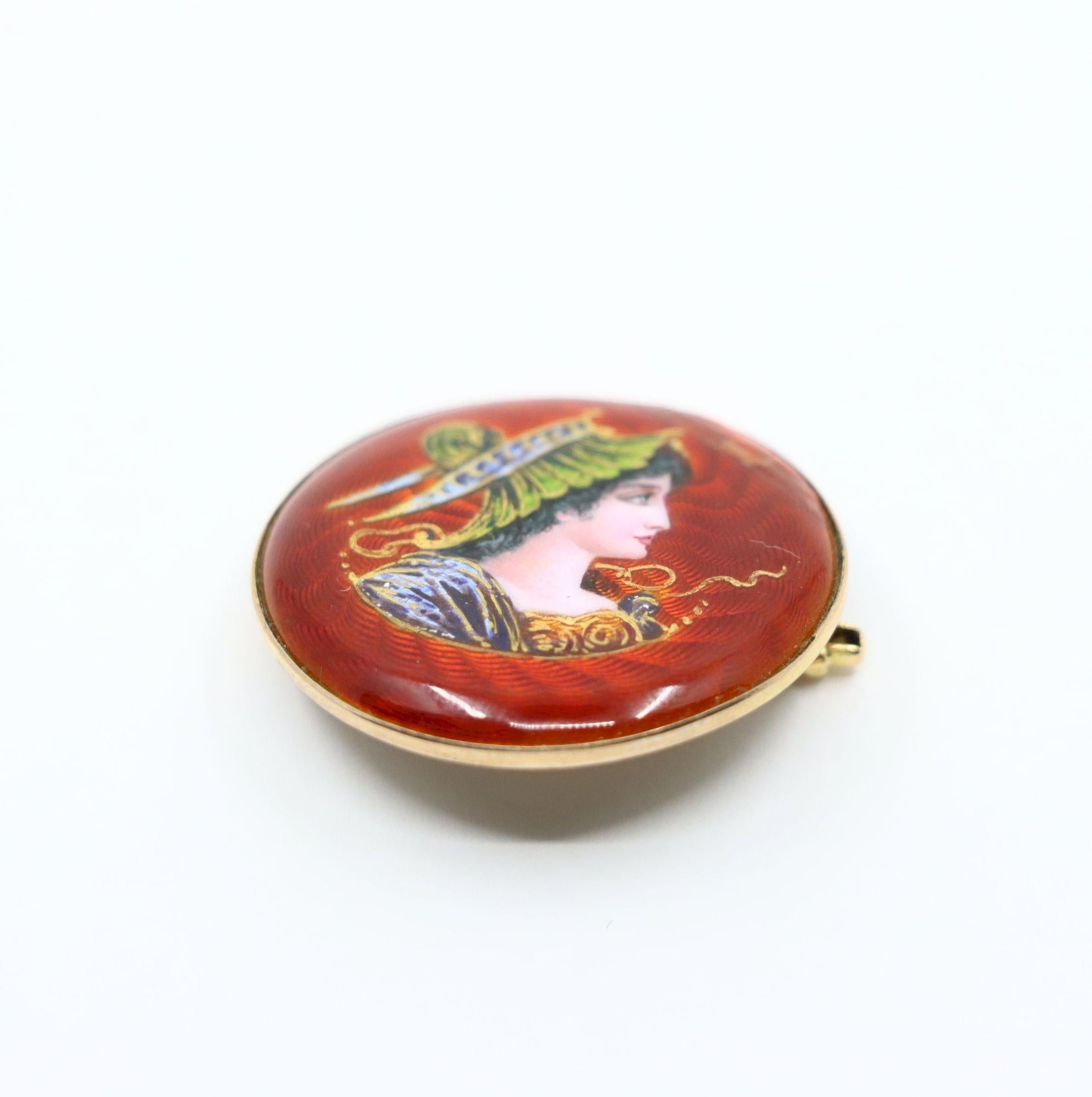 Vintage 14K Gold Enamel Painted Brooch Pin For Sale 6