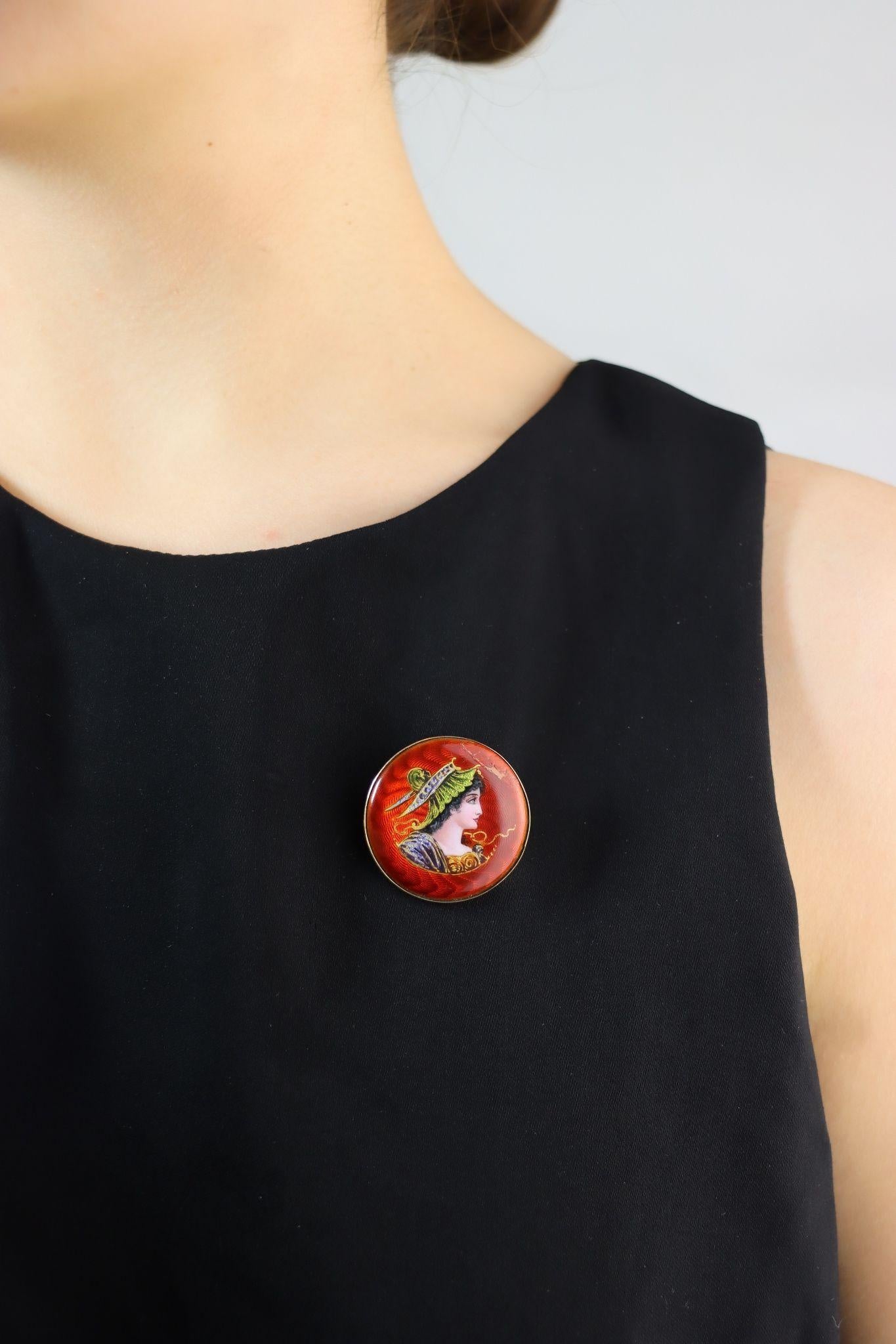 Vintage 14K Gold Enamel Painted Brooch Pin

Approximate Dimensions:
3.1 cm (diameter) 
5.8 grams in weight