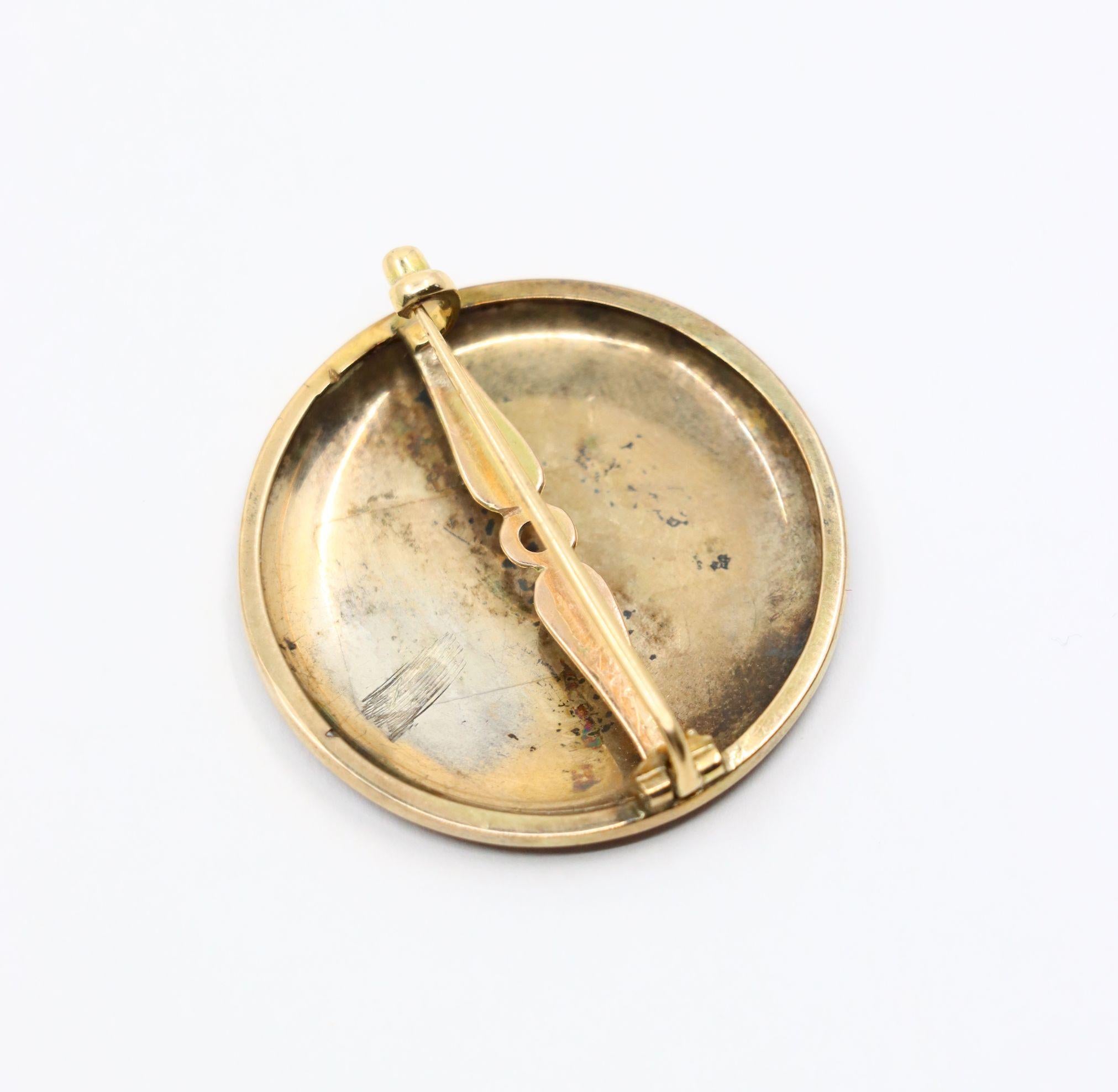 Vintage 14K Gold Enamel Painted Brooch Pin For Sale 3