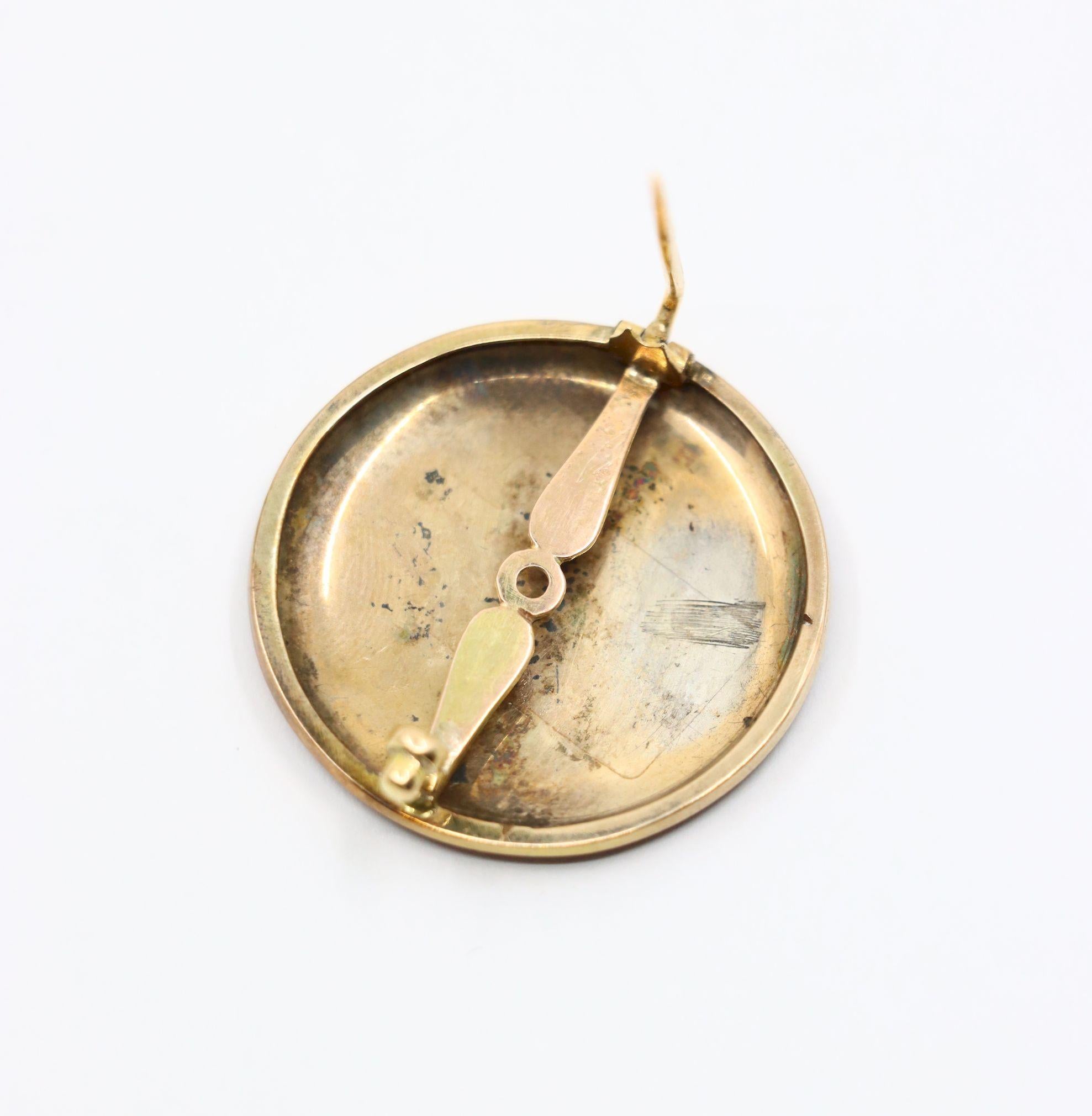 Vintage 14K Gold Enamel Painted Brooch Pin For Sale 4
