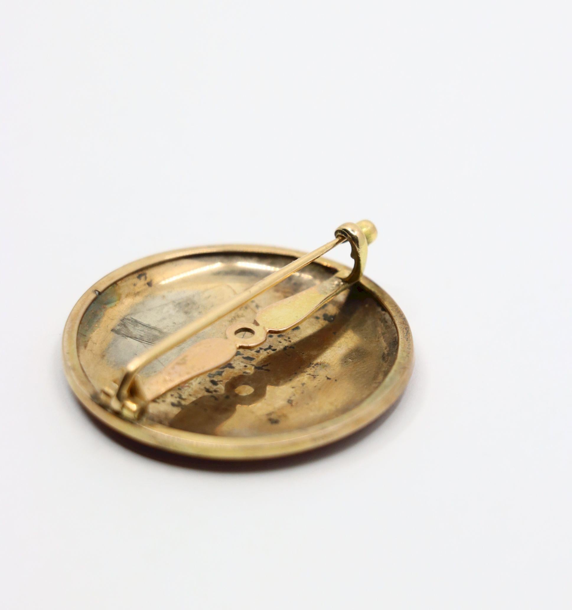 Vintage 14K Gold Enamel Painted Brooch Pin For Sale 5