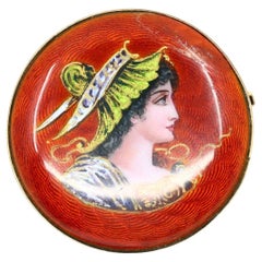 Vintage 14K Gold Enamel Painted Brooch Pin