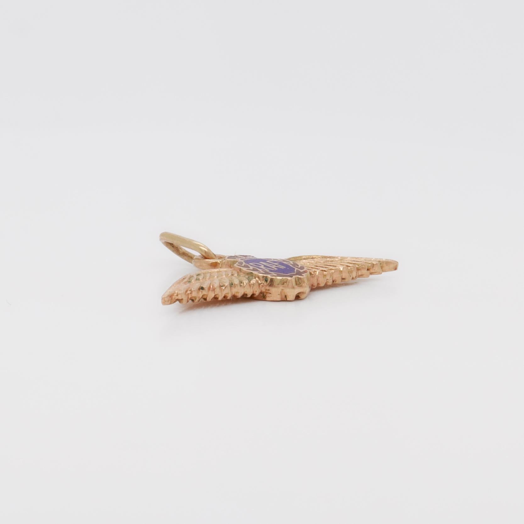 Charm d'epoca in oro 14K e smalto con distintivo di volo 