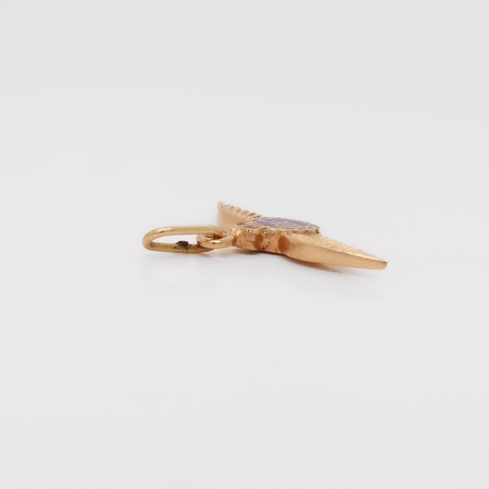 Charm d'epoca in oro 14K e smalto con distintivo di volo 