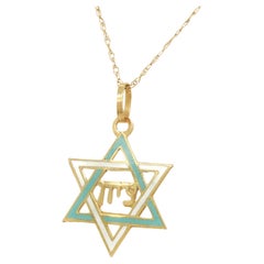 Vintage 14K Gold & Enamel 'Zion' Star of David Charm for a Charm Bracelet