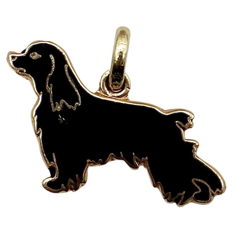 Breloque vintage chien épagneul springer en or 14 carats émaillé 