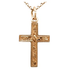 Vintage 14K Gold Engraved Cross Charm for a Bracelet